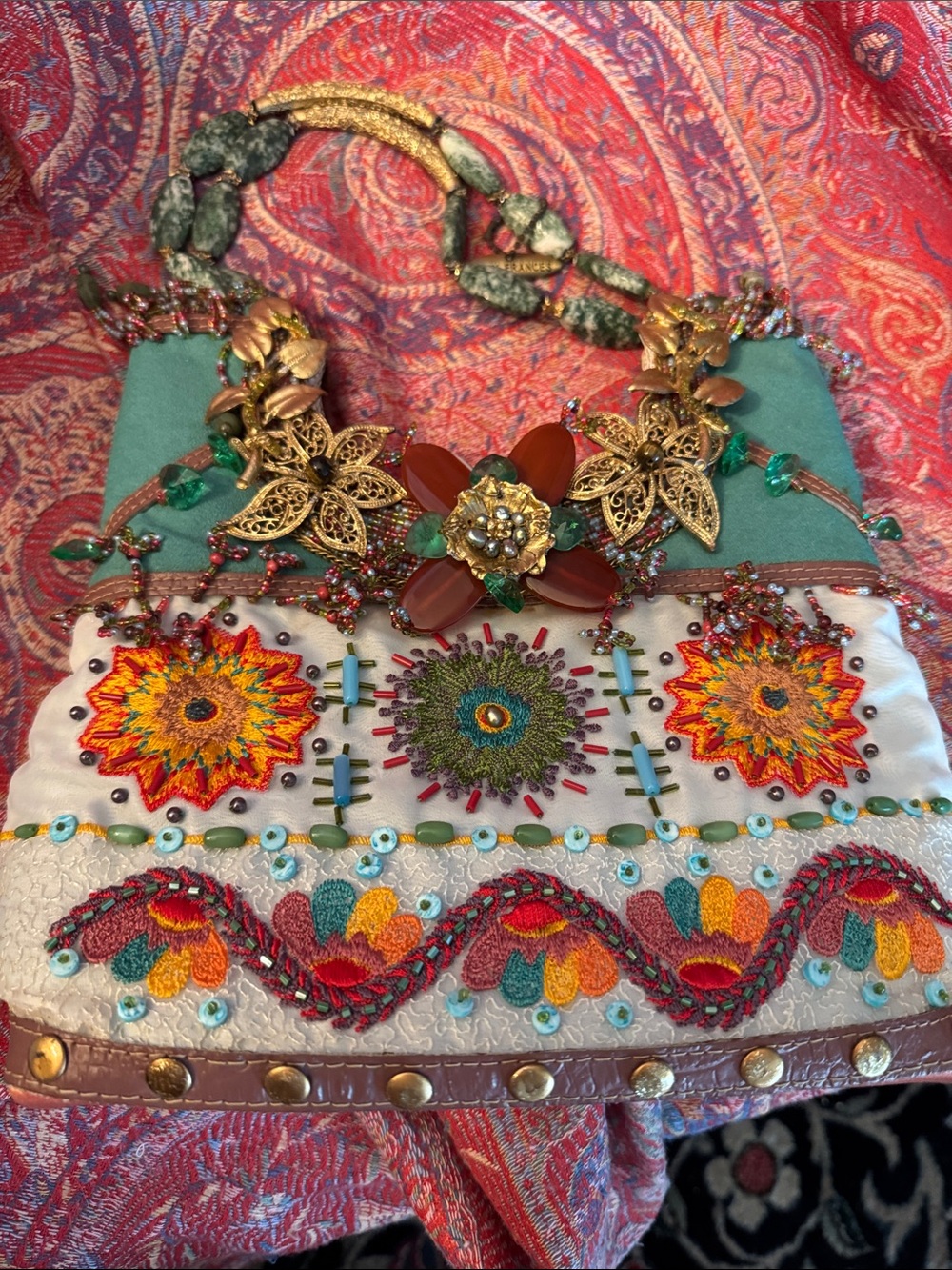 Mary Frances Teal Jeweled Women's Bag